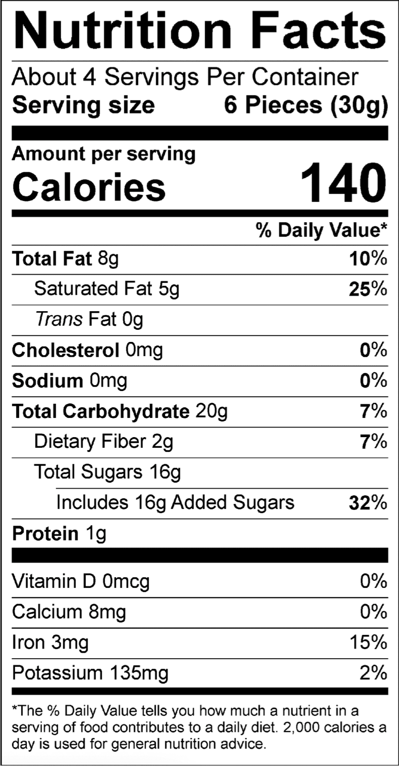 Dark Nonpareils, 4 oz. bag Nutrition Facts