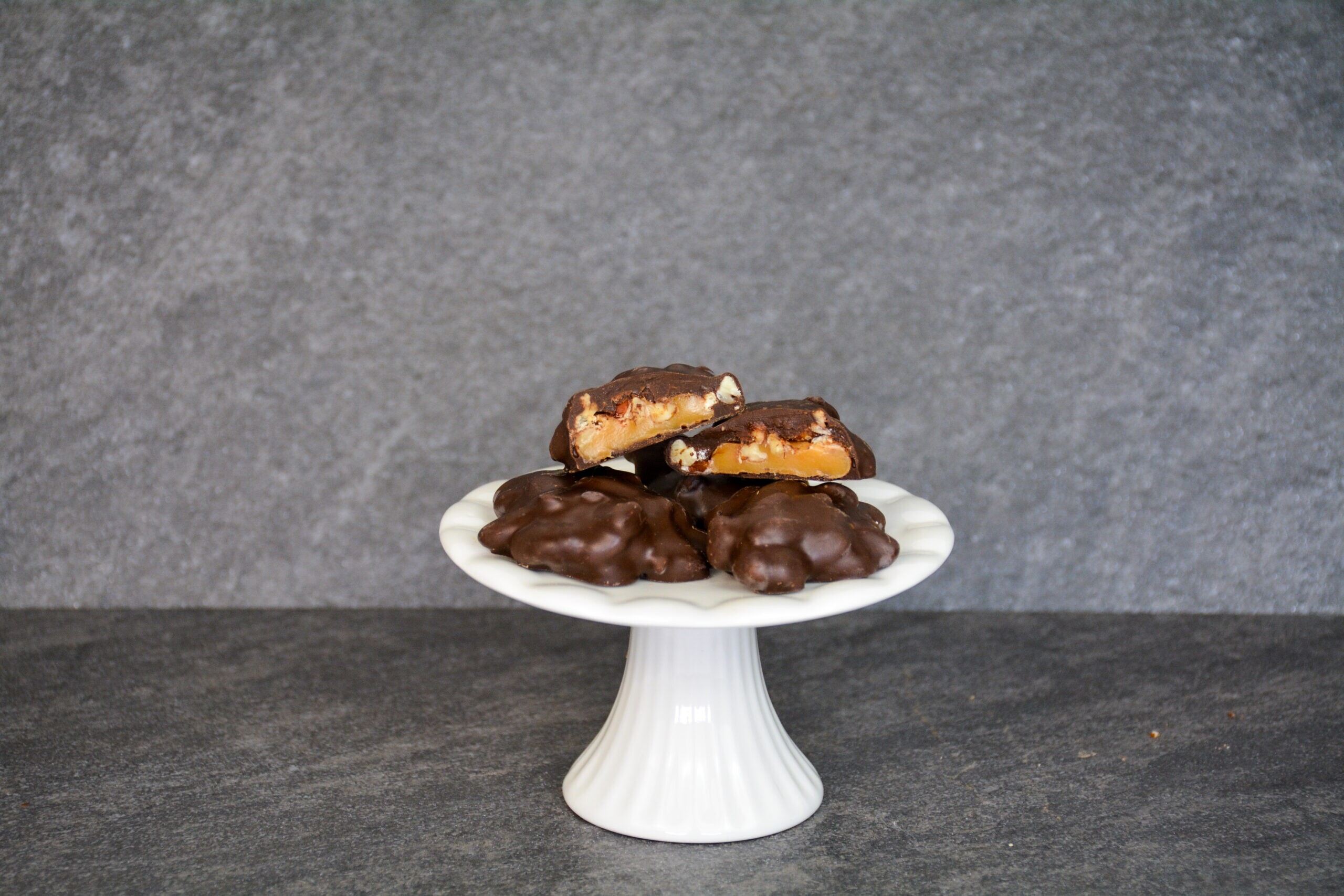 dark chocolate pecan caramel patties