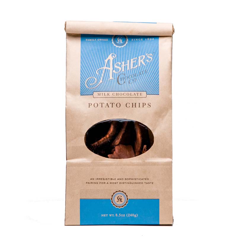 Milk chocolate covered potato chips