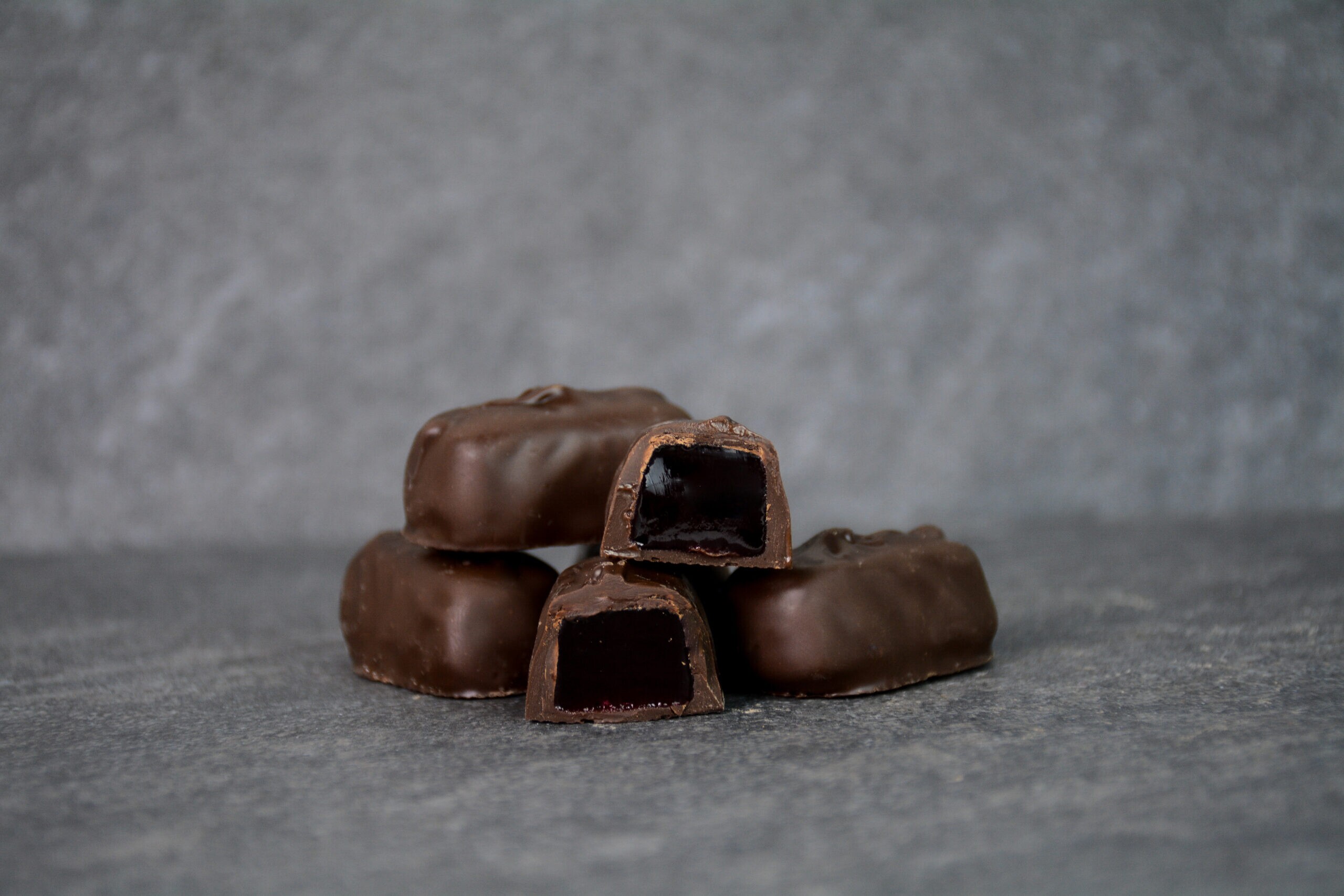 dark chocolate raspberry chocolate covered jellies with raspberry jelly filling