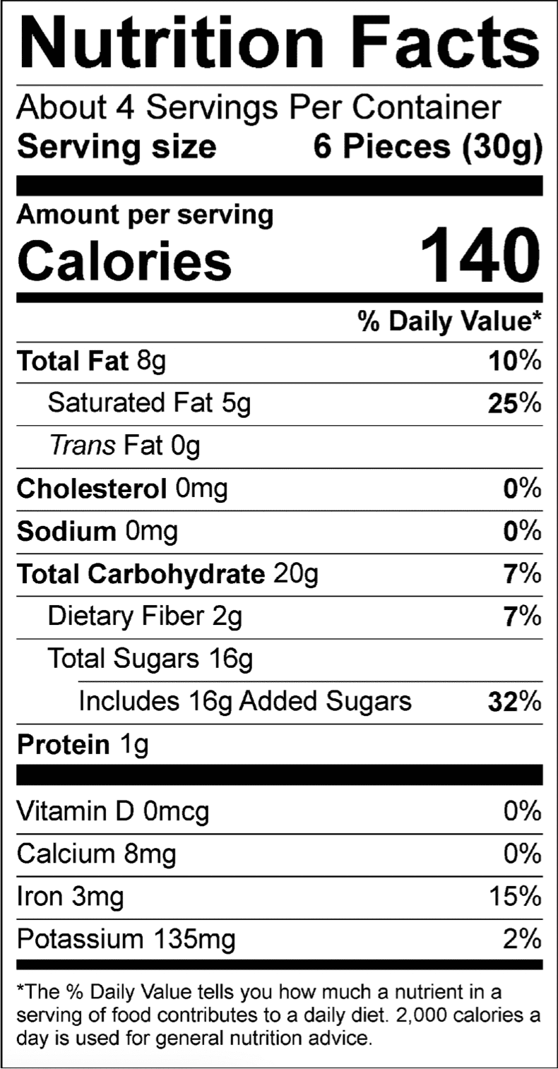 Dark Nonpareils, 4 oz. bag Nutrition Facts