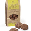 Chocolate Peanut Caramel Patties inside. Three (3) Milk Chocolate Peanut Caramel Patties are scattered outside of bag to reveal size, shape, color, and texture.