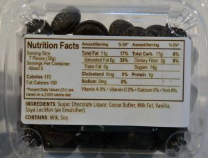 Dark Chocolate Wilbur Bubs Nutrition Label