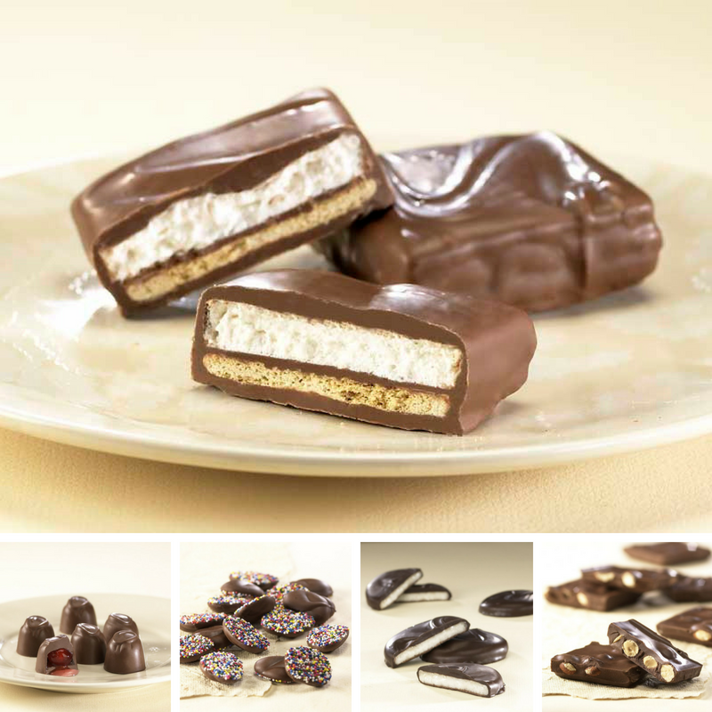 5 classic chocolates that will never get old, including chocolate smothered s'mores, cherry cordials, nonpareils, mint patties, and almond bark.