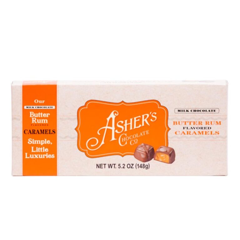 Milk Chocolate Butter Rum Flavored Caramels Box Asher's Chocolate Co.
