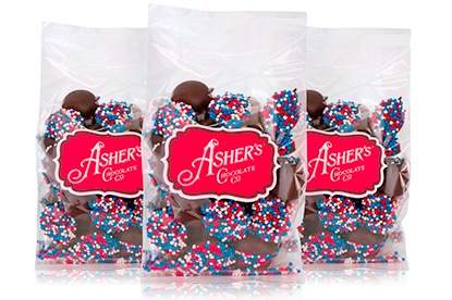 An image of a bag of Asher's nonpareils chocolates