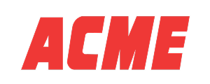 The word ACME in bold, red, sans-serif, slanted capital letters.